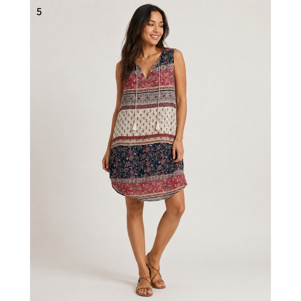Beach Lunch Lounge Shift Dress Womens Small Patchwork Boho Hippie Tasse Rayonl